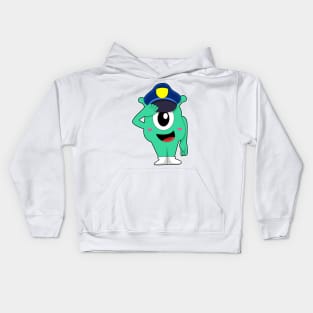 Alien as Police officer with Police hat Kids Hoodie